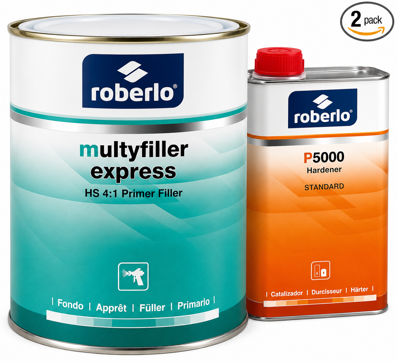 Roberlo Multyfiller Express Light Grey Acrylic Primer Filler for Car Repair, Fast Drying, Adheres to Body Filler, Paint, Steel & Aluminum, 3.78 Liters + Hardener